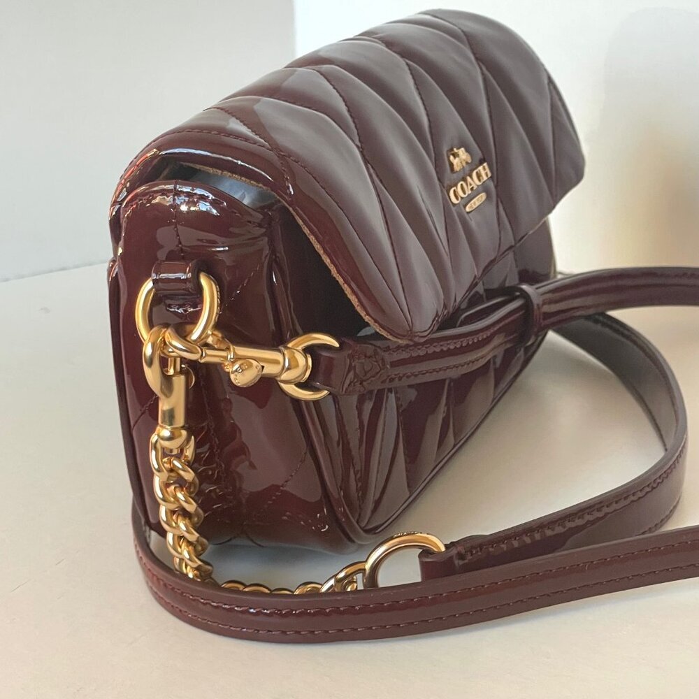 Coach Hailey Quilted Patent Leather Flap Crossbody Red Wine Small Bag - Picture 6 of 15